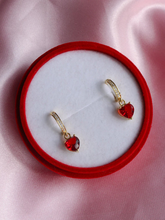 Sparkling Heart Earring, Red Heart Earring, Valentine's Present, Elegant Earring, 925 Sterling Silver