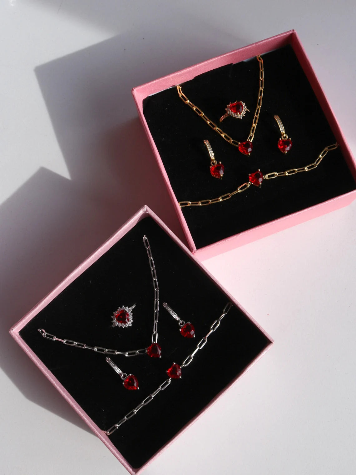 Sparkling Heart Jewelry Set, Red Heart Jewelry Set, Valentine's Present, Elegant Jewelry Set