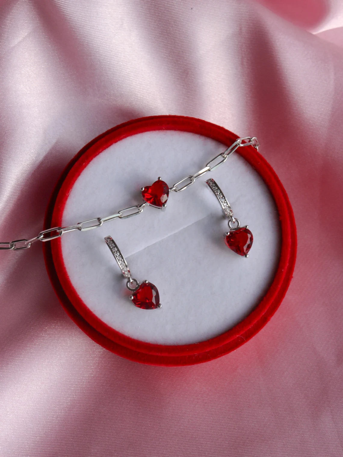 Sparkling Heart Jewelry Set, Red Heart Jewelry Set, Valentine's Present, Elegant Jewelry Set