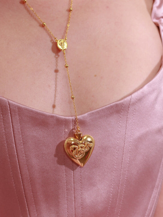 LDR Style Heart Necklace, Lana Rosary Emerald Heart Necklace