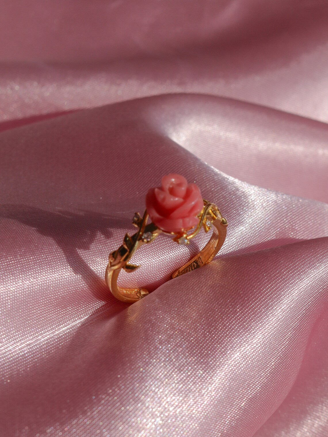 Belle The Beauty Pink Rose Ring, 925 Sterling Silver, Eternal Ring