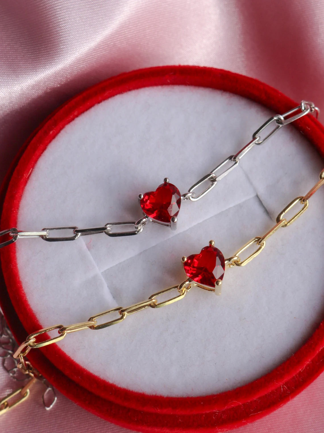 Sparkling Heart Bracelet, Red Heart Bracelet, Valentine's Present, Elegant Bracelet, 925 Sterling Silver