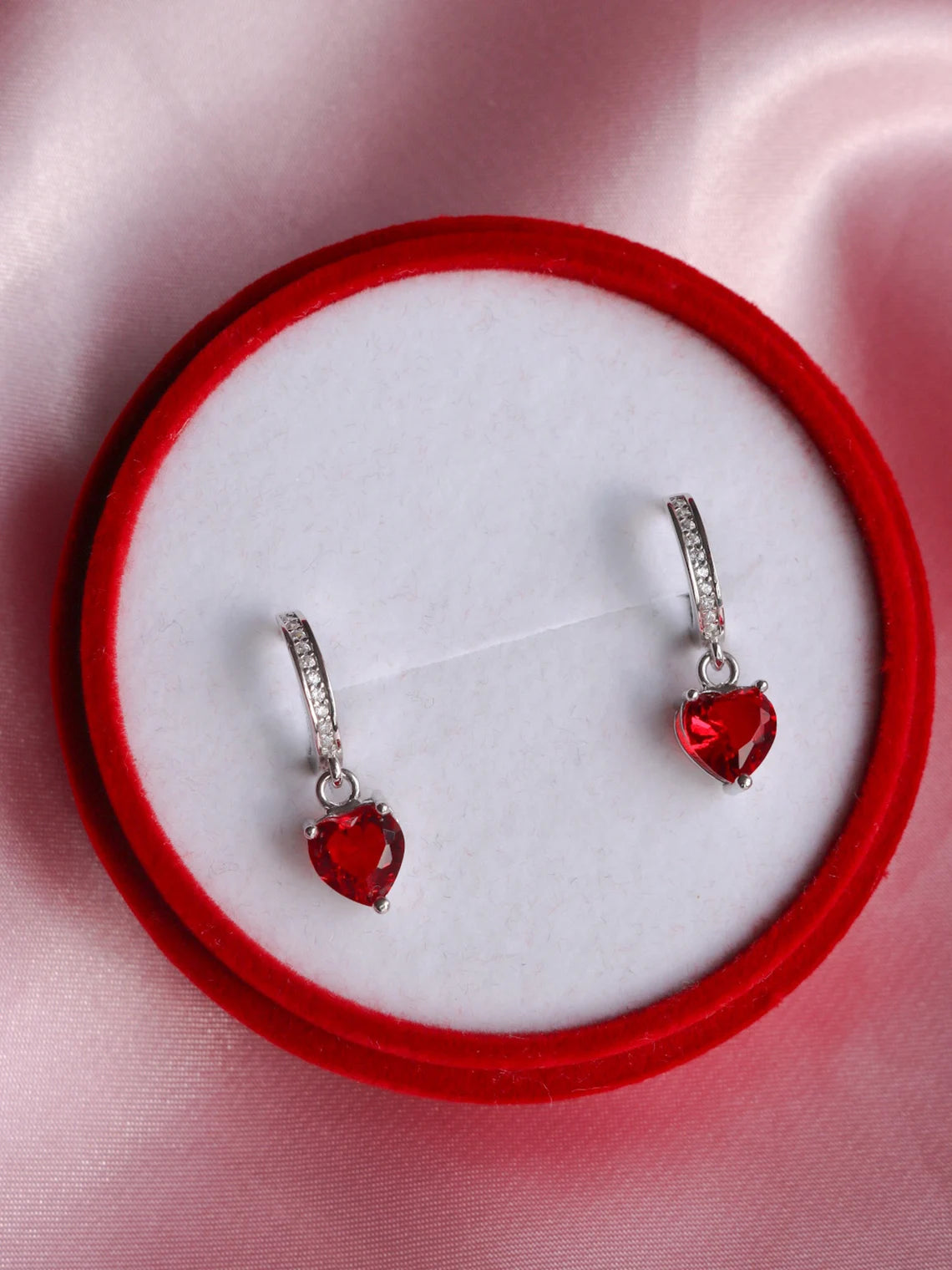 Sparkling Heart Earring, Red Heart Earring, Valentine's Present, Elegant Earring, 925 Sterling Silver