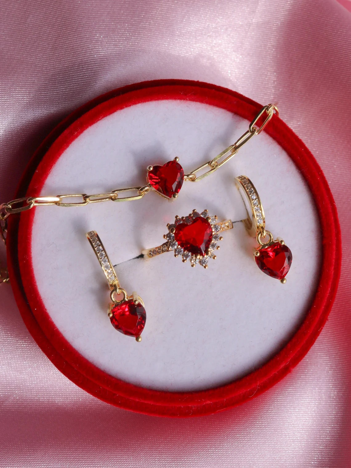 Sparkling Heart Jewelry Set, Red Heart Jewelry Set, Valentine's Present, Elegant Jewelry Set