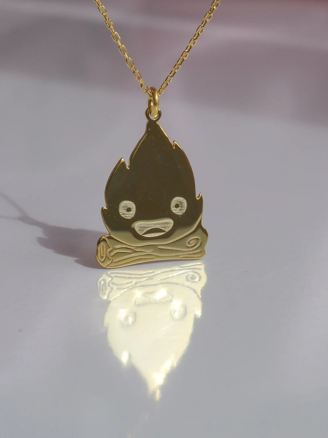 Calcifer Necklace, Moving Chateau Necklace, Howl Anime Necklace, 925 Silver