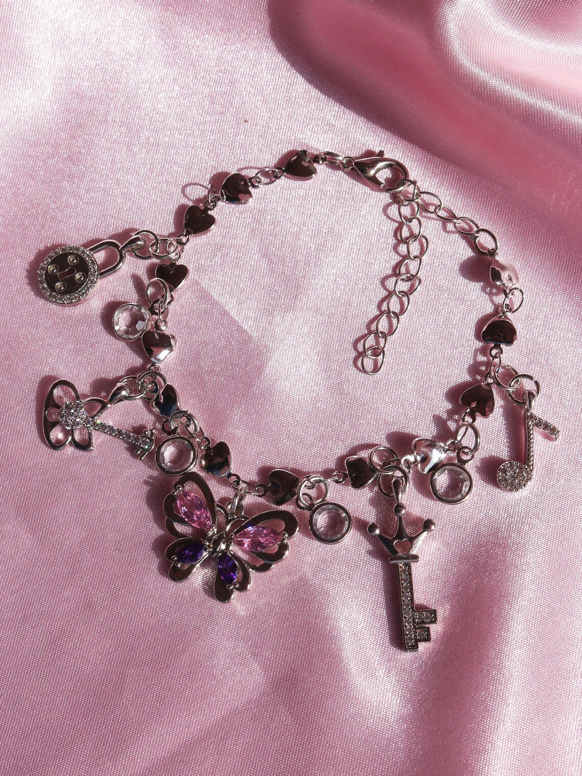 The Diaries Bracelet With Hearts, Butterfly Heart Charm Bracelet