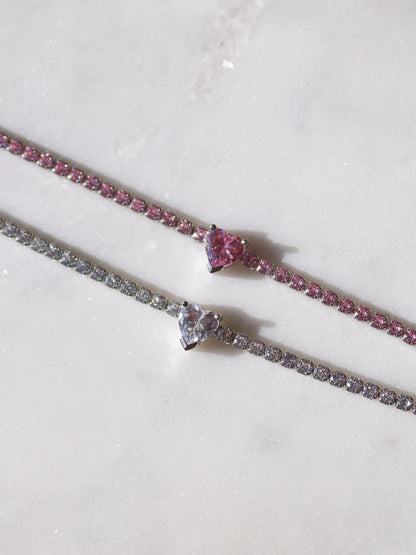 Shiny Love Silver Plated Brass Chain Heart Choker Bracelet Ring Set