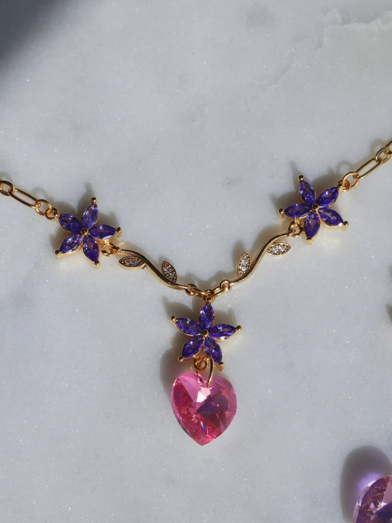 Diamond Chateau Princess Flower Heart Necklace, Friendship Necklaces