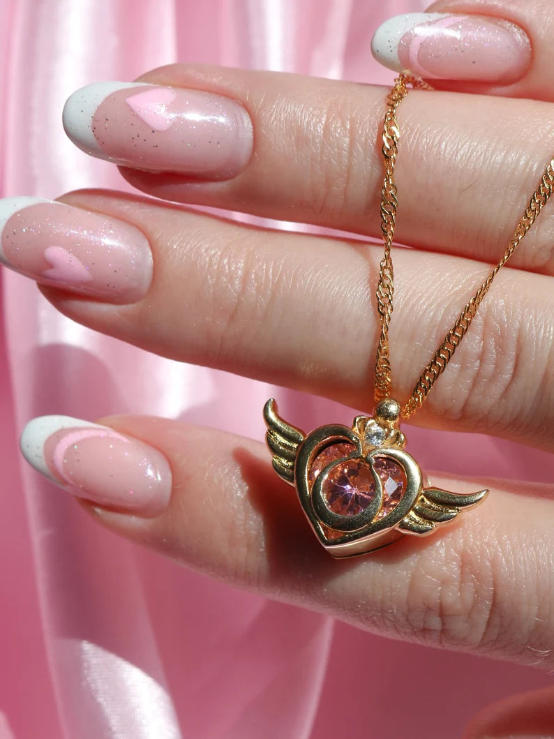 Sailor Usagi Moon Warrior Crisis Power Compact Necklace, Heart Wings Necklace