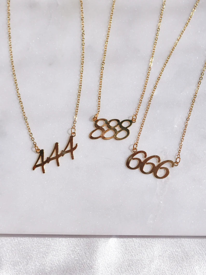 Angel Number Necklace Gold Plated, 111 222 333 444 555 666 777 888 999, Number Necklace, Monogram Necklace