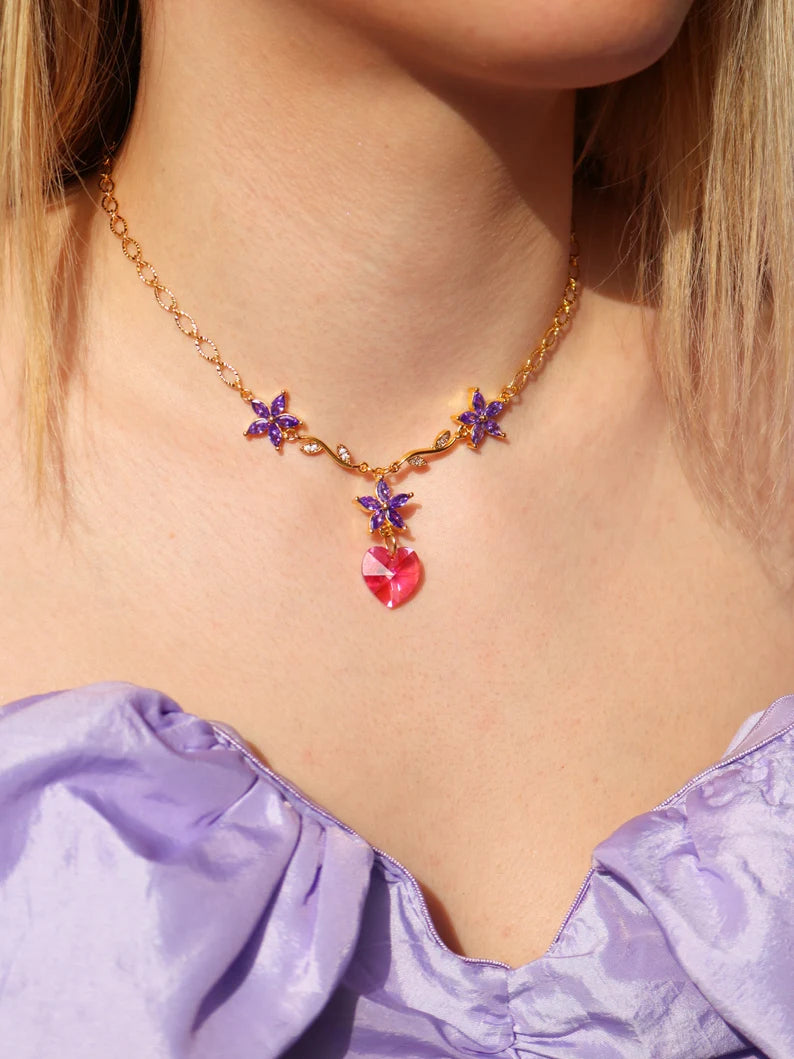 Diamond Chateau Princess Flower Heart Necklace, Friendship Necklaces