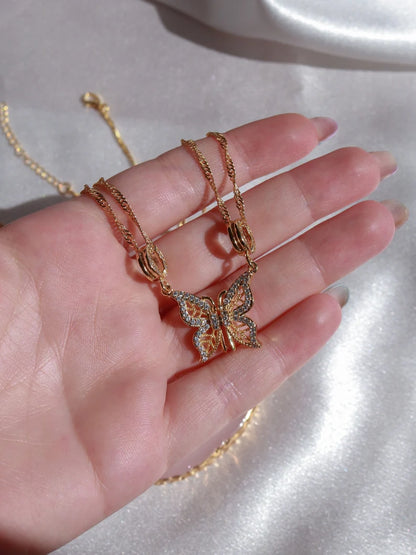 Mariposa Butterfly 2'li Manyetik Kolye, En Yakın Arkadaşa Hediye, Altın Kaplama Kolye, BFF Takı, Anneye Hediye, Kelebek Kolye 
