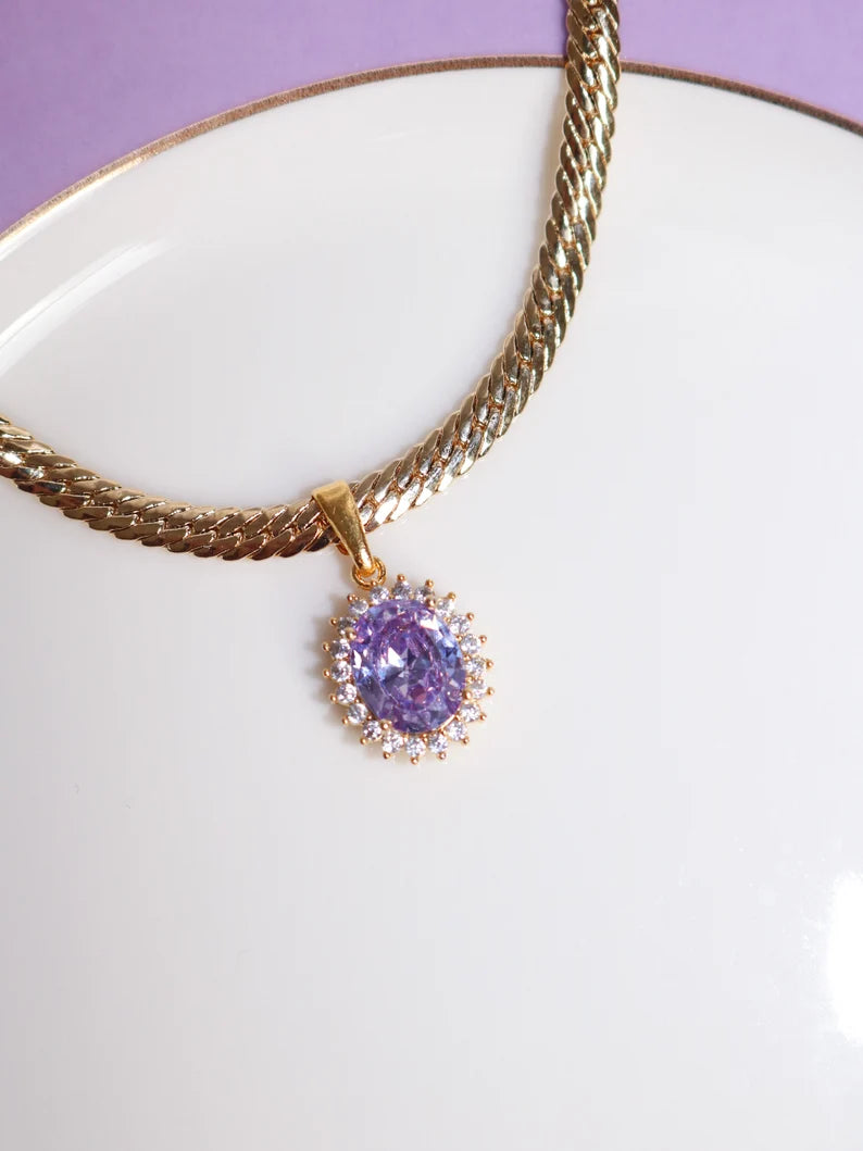 Rapunzel Necklace, Purple Zirconia Necklace