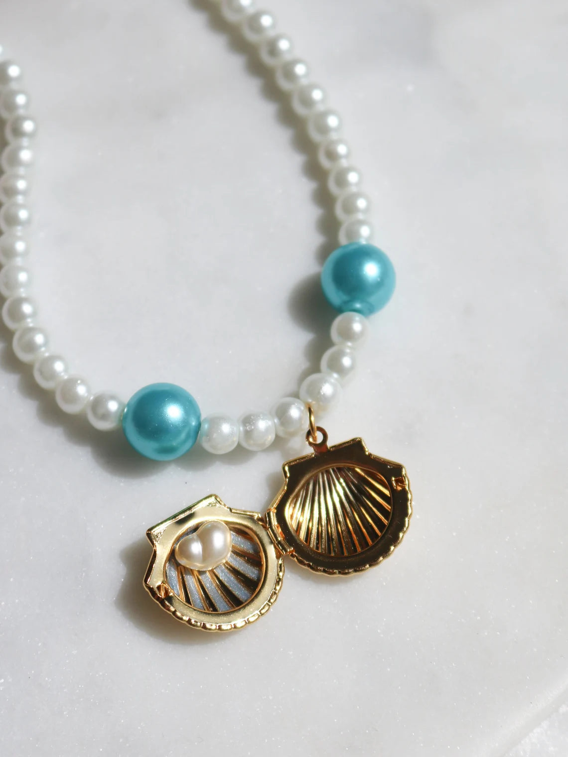 Merliah Mermaid Story Pearl Necklace, Shell Necklace, Gold Plated